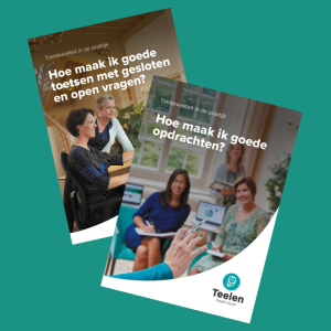 Praktijkboeken van Teelen over Toetskwaliteit in de praktijk. Boek 1: Hoe maak ik goede toetsen met gesloten en open vragen. Boek 2: Hoe maak ik goede opdrachten. Geschreven door de toetsspecialisten van Teelen.